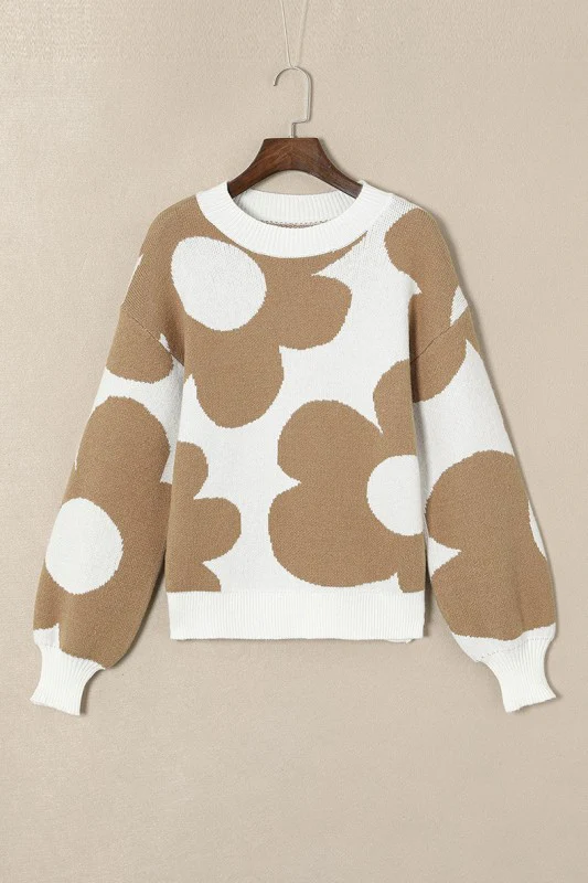 Big Flower Pattern Drop Shoulder Sweater - Image 13