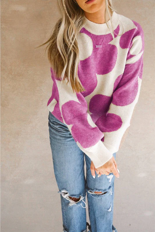 Big Flower Pattern Drop Shoulder Sweater - Image 6
