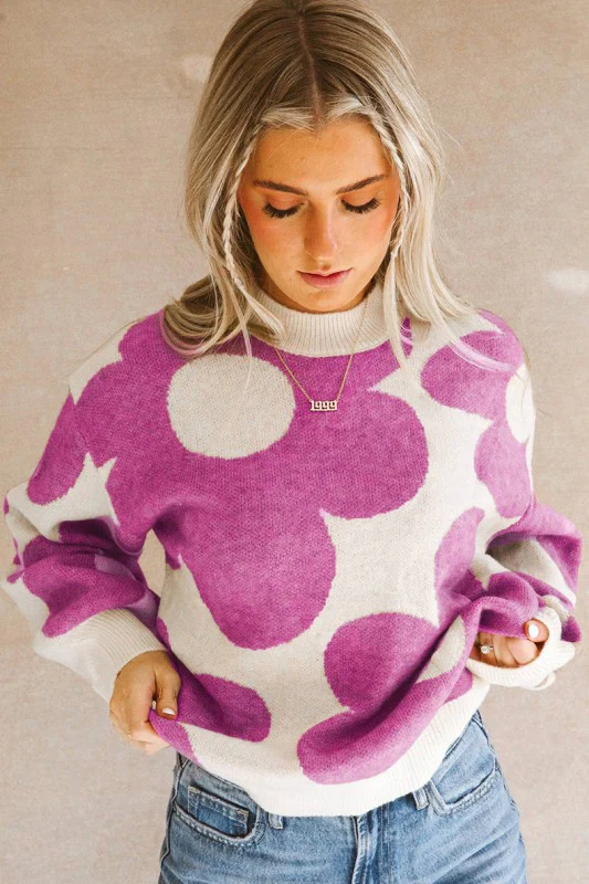 Big Flower Pattern Drop Shoulder Sweater - Image 8