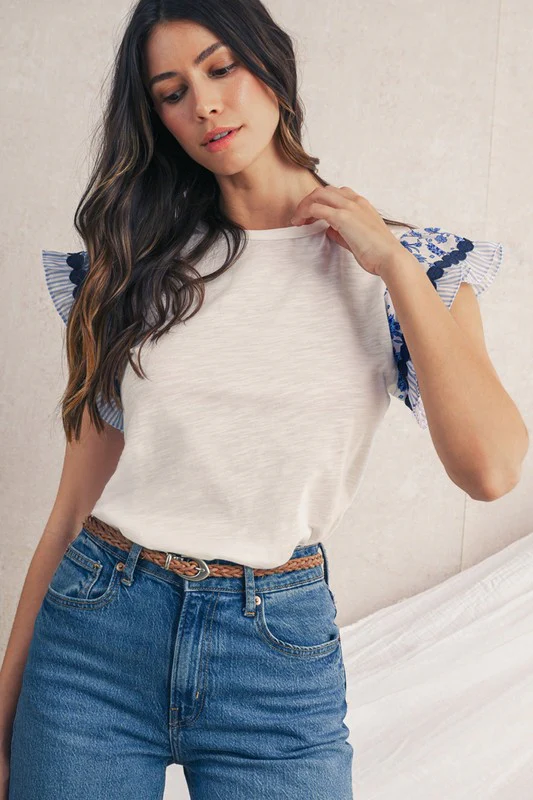 black flutter sleeve cotton top - Image 15