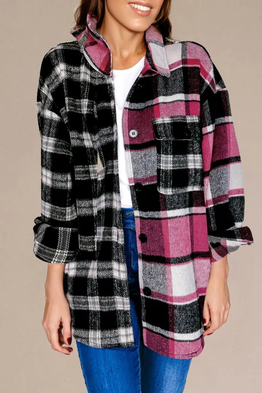 Black Plaid Colorblock Loose Shacket - Image 2