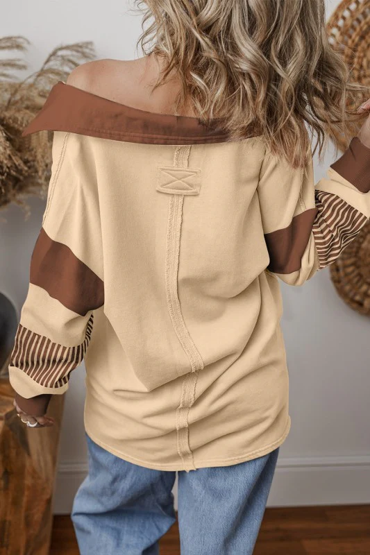 Black Striped Patchwork Collar Sweatshirt - Image 14
