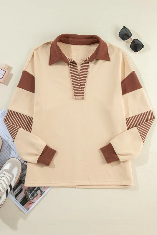 Black Striped Patchwork Collar Sweatshirt - Image 15