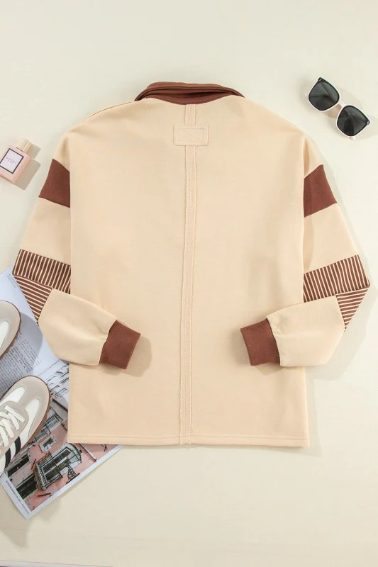 Black Striped Patchwork Collar Sweatshirt - Image 16