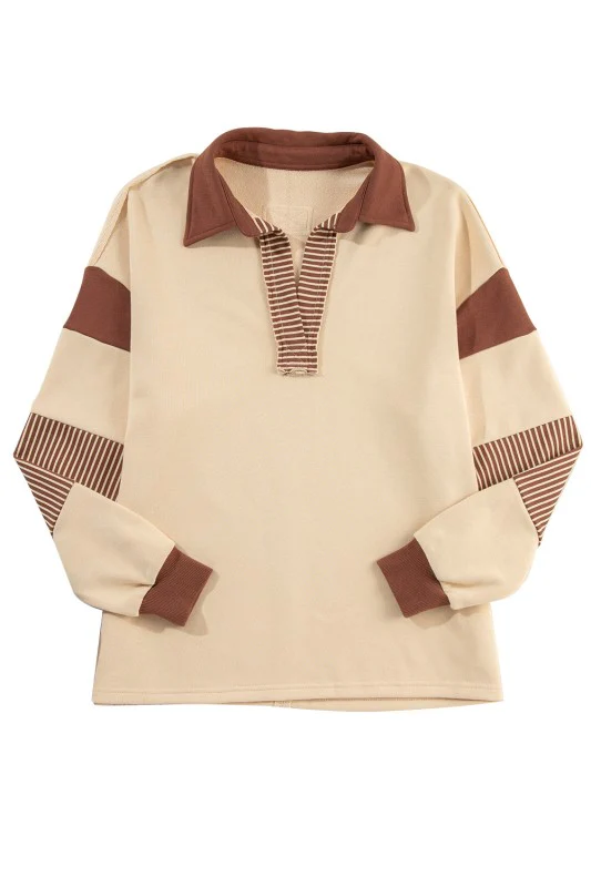 Black Striped Patchwork Collar Sweatshirt - Image 22