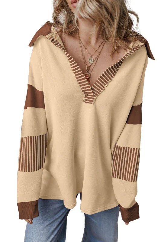 Black Striped Patchwork Collar Sweatshirt - Image 23
