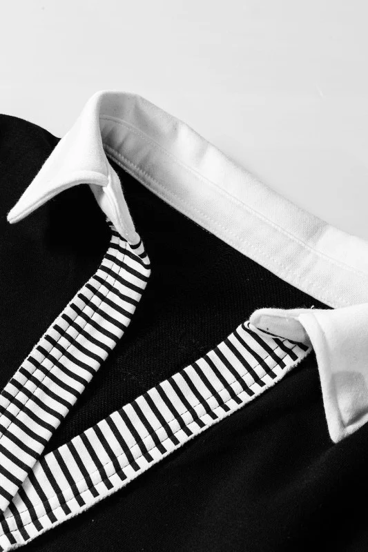 Black Striped Patchwork Collar Sweatshirt - Image 6