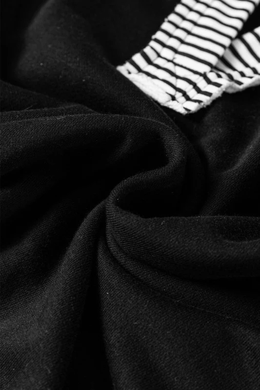 Black Striped Patchwork Collar Sweatshirt - Image 8