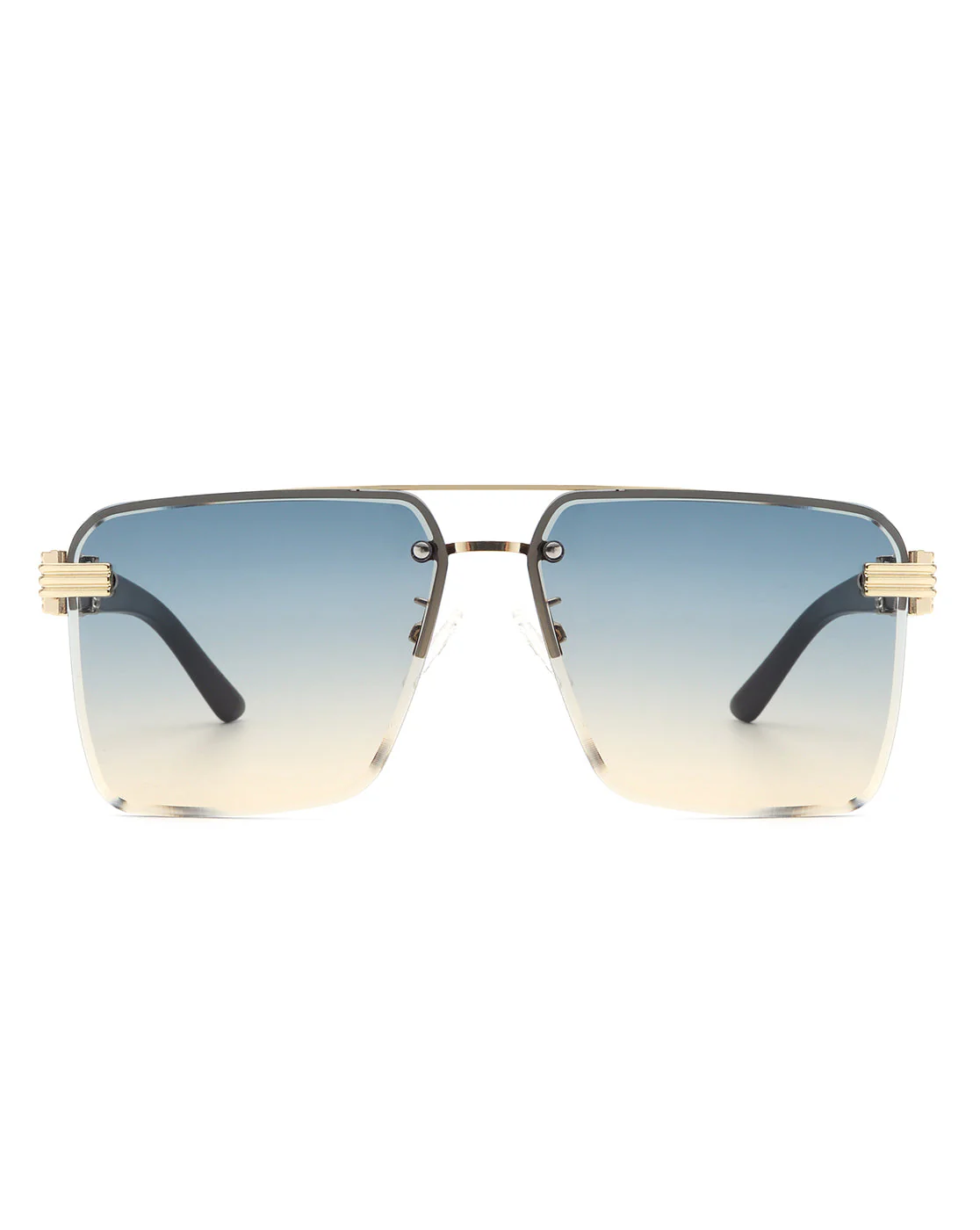 Blip - Retro Tinted Rimless Brow-Bar Fashion Square Sunglasses - Image 7