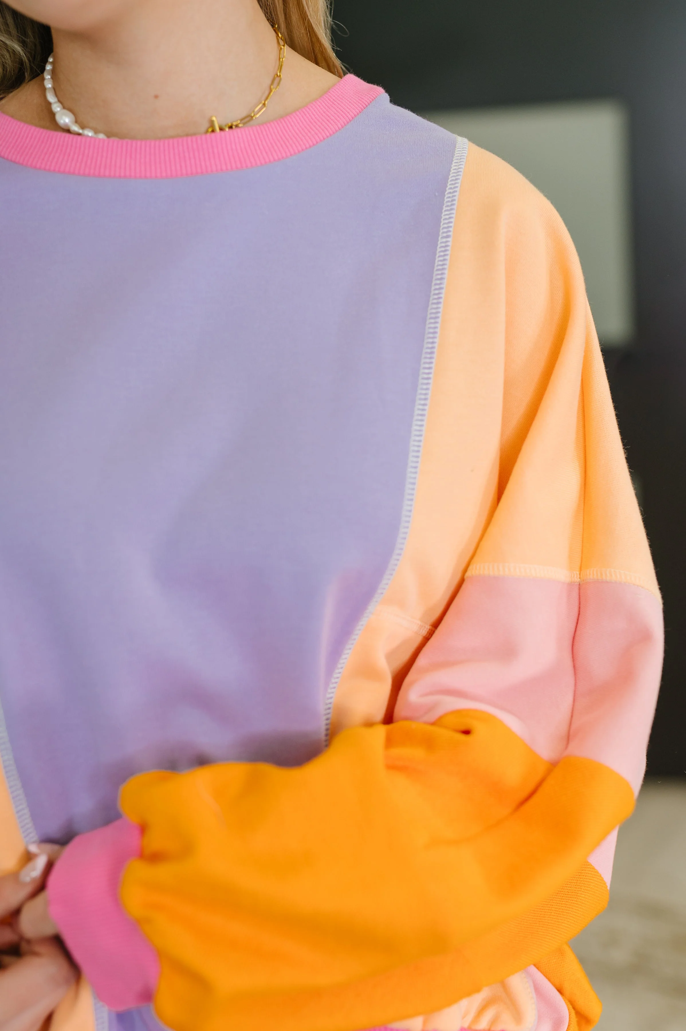 Blockbuster Color Block Pullover in Muted - Image 2