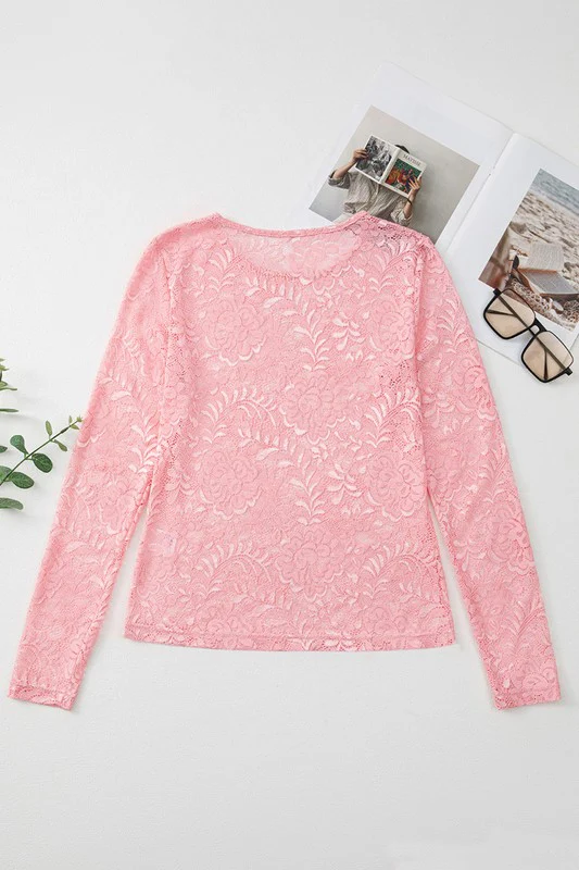 Blossom Floral Lace Sheer Long Sleeve Top - Image 5