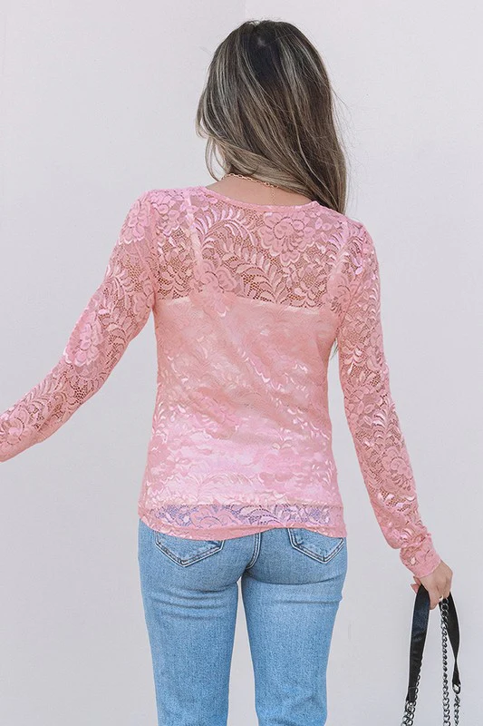 Blossom Floral Lace Sheer Long Sleeve Top - Image 7