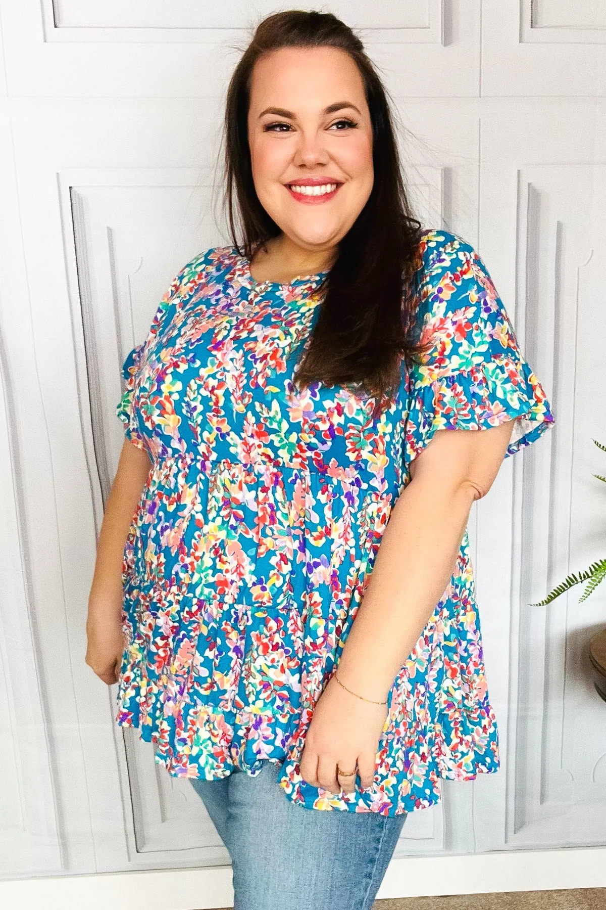Looking Your Way Blue Floral Ruffle Hem Tiered Top - Image 12