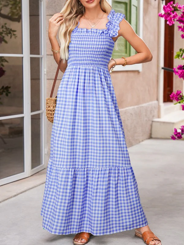 Blue Gingham plaid check maxi dress - Image 5