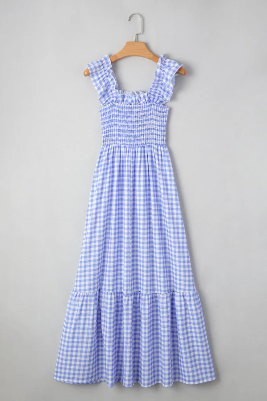 Blue Gingham plaid check maxi dress - Image 6