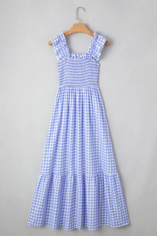 Blue Gingham plaid check maxi dress - Image 7