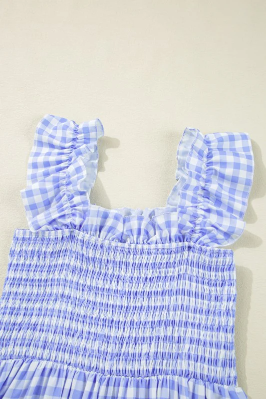 Blue Gingham plaid check maxi dress - Image 9