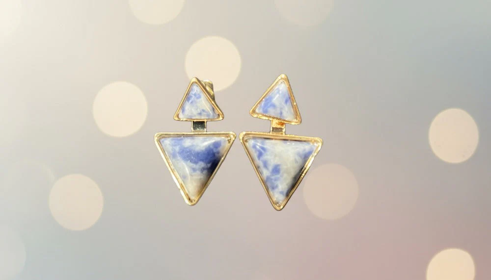 Blue Marble Prism Drop Earrings