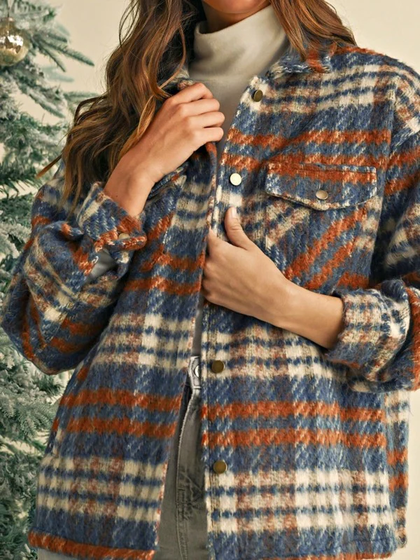 Blue Red Mint plaid button Shacket Cardigan - Image 3