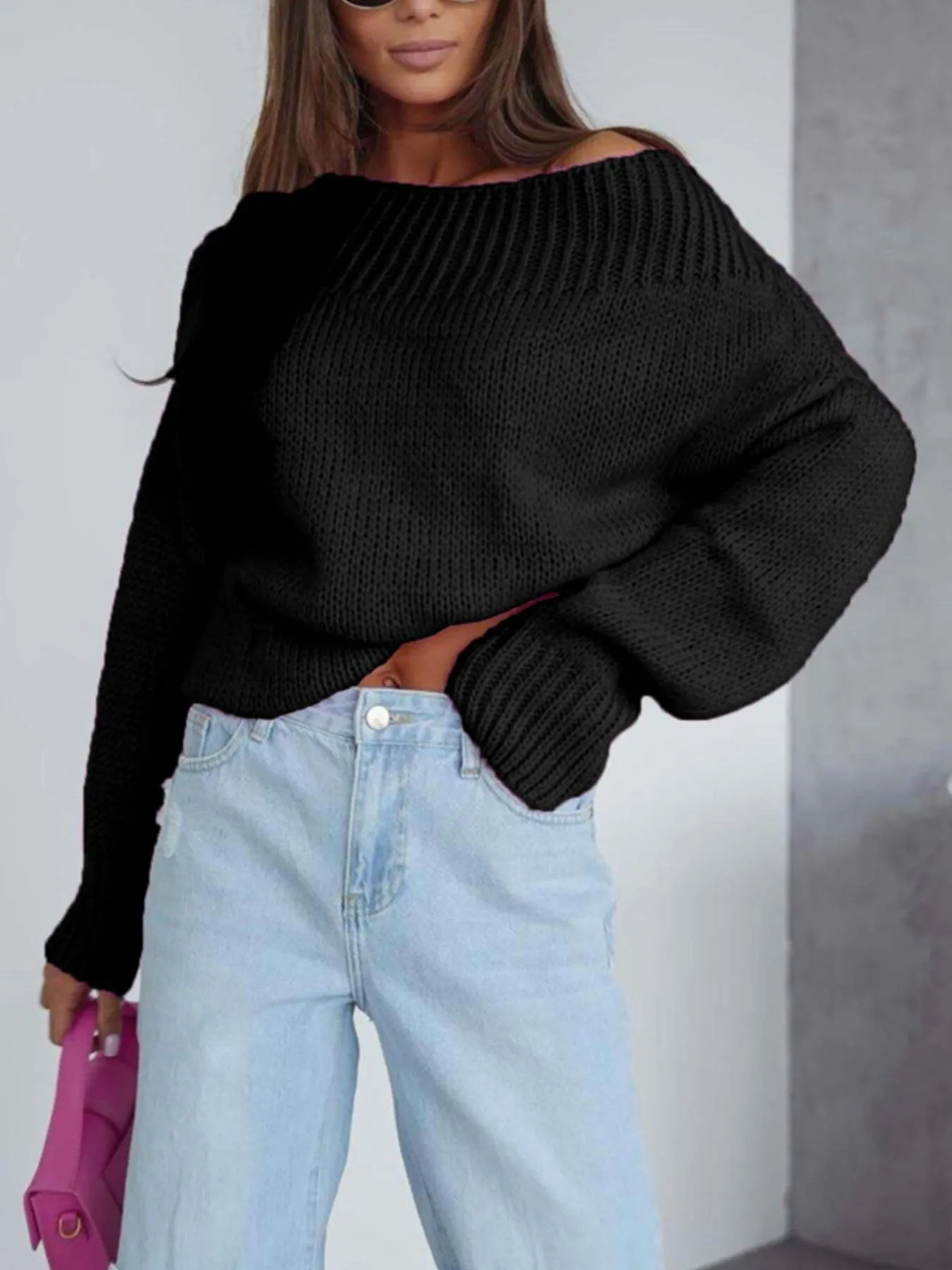 Boat Neck Drop Shoulder Sweater - Image 5