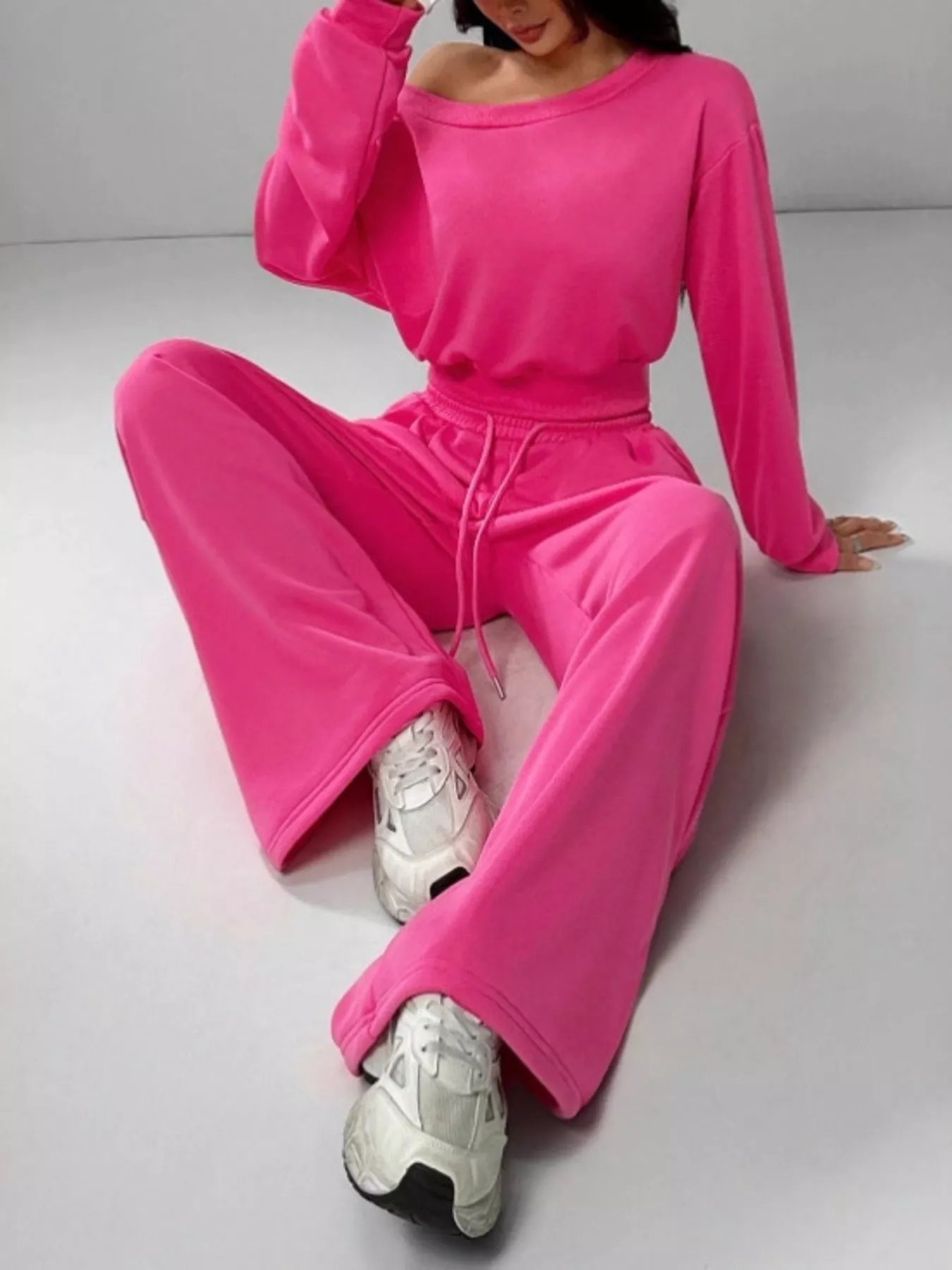 Boat Neck Long Sleeve Top and Pants Set - Image 3