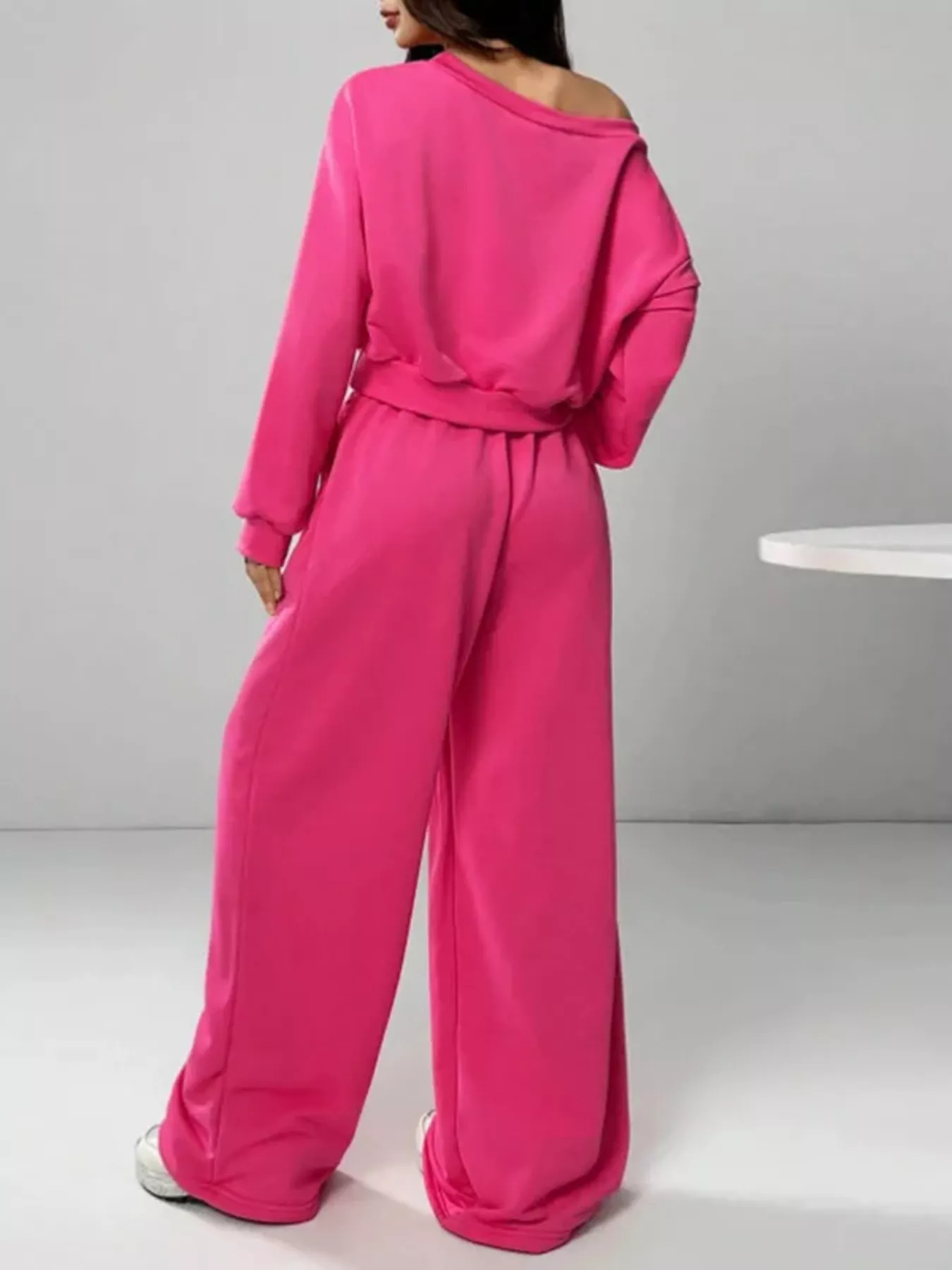 Boat Neck Long Sleeve Top and Pants Set - Image 4