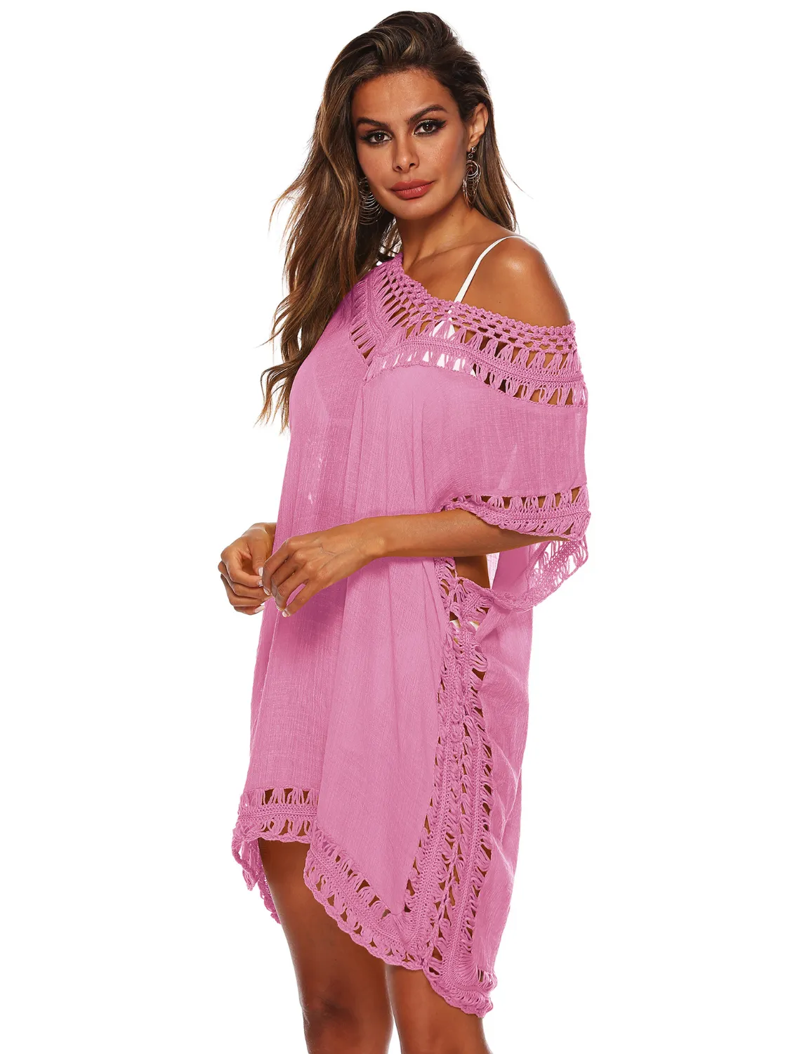 Bohemian Crochet Trim Beach Cover Up Dress - Image 19