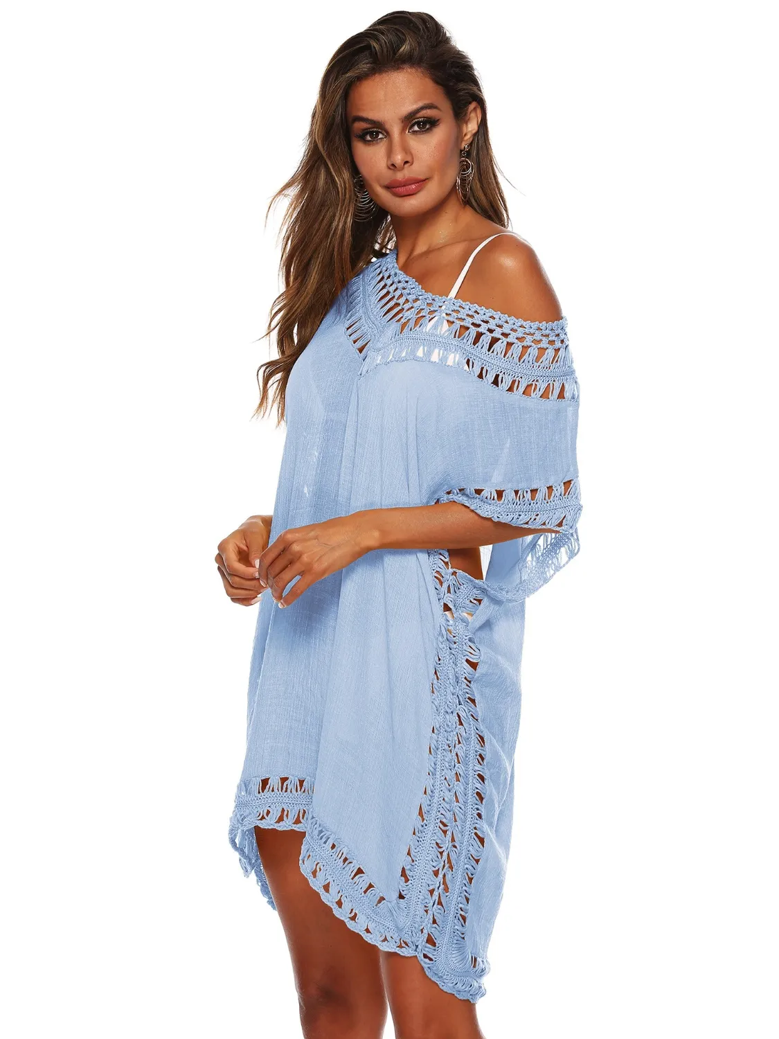 Bohemian Crochet Trim Beach Cover Up Dress - Image 28