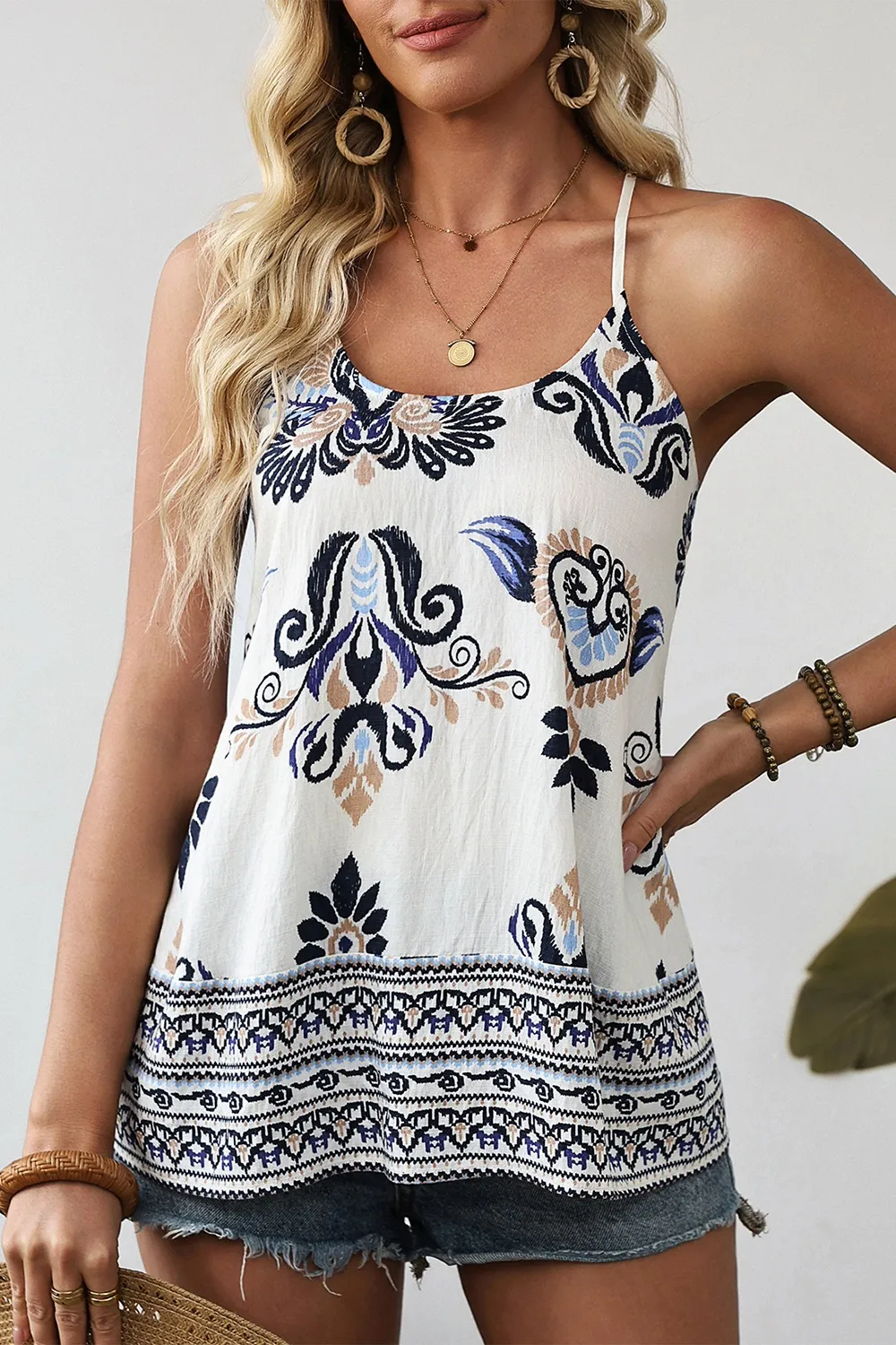 Bohemian Fashion Print Spaghetti Straps Loose Tank - Image 3