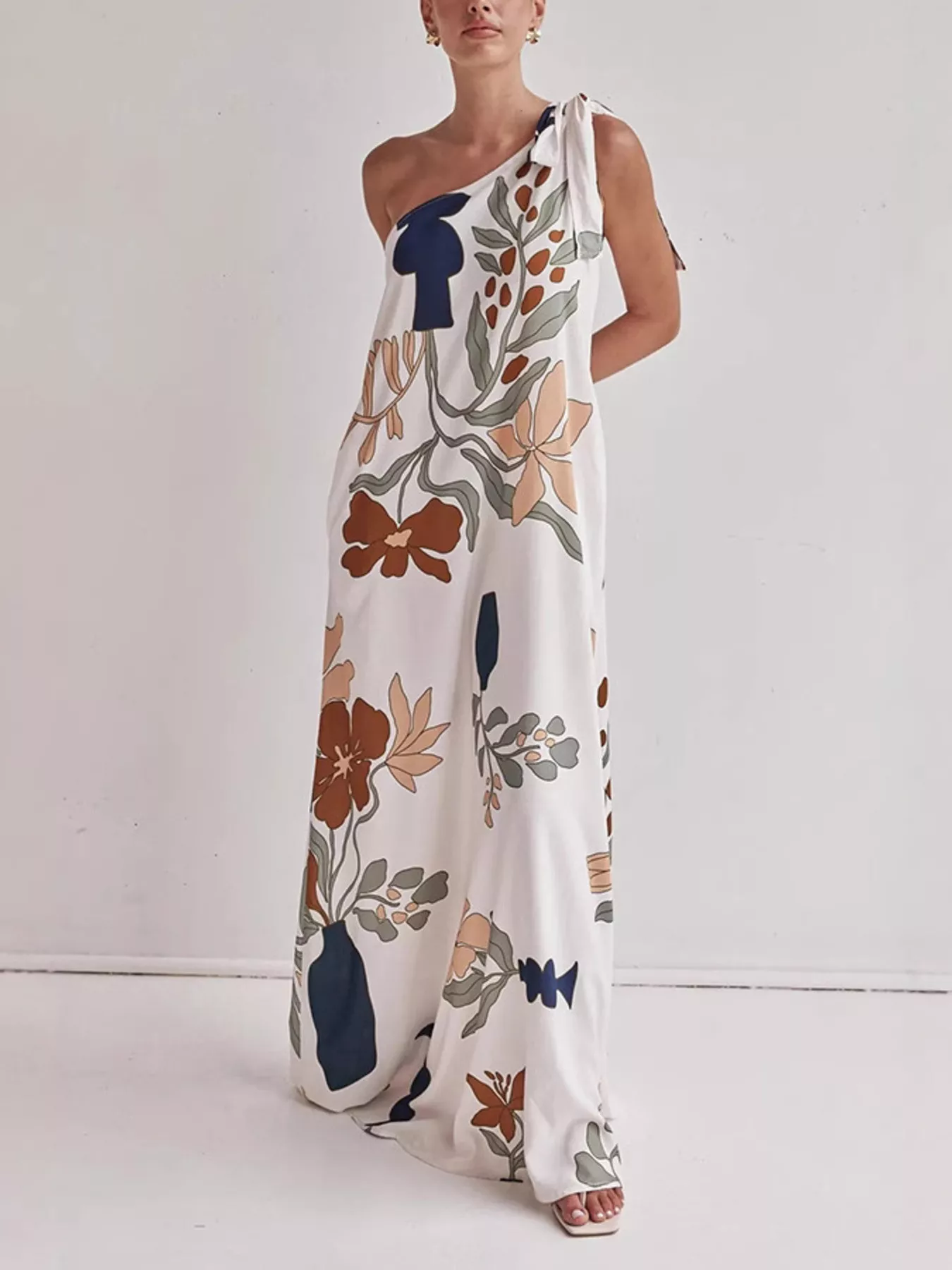 Bohemian Floral Print One-Shoulder Maxi Dress - Image 7