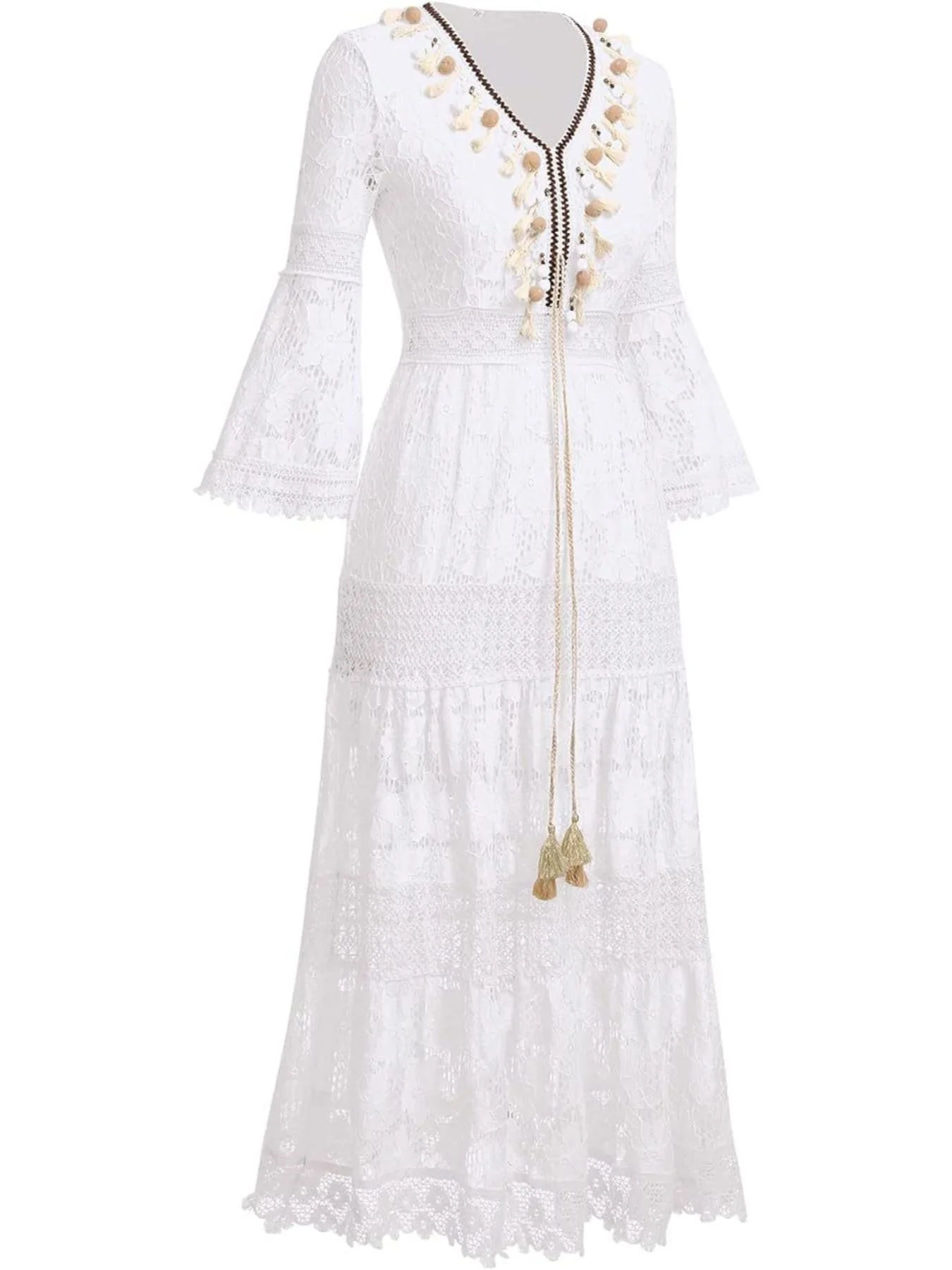 Bohemian Lace Maxi Dress with Bell Sleeves - Image 11