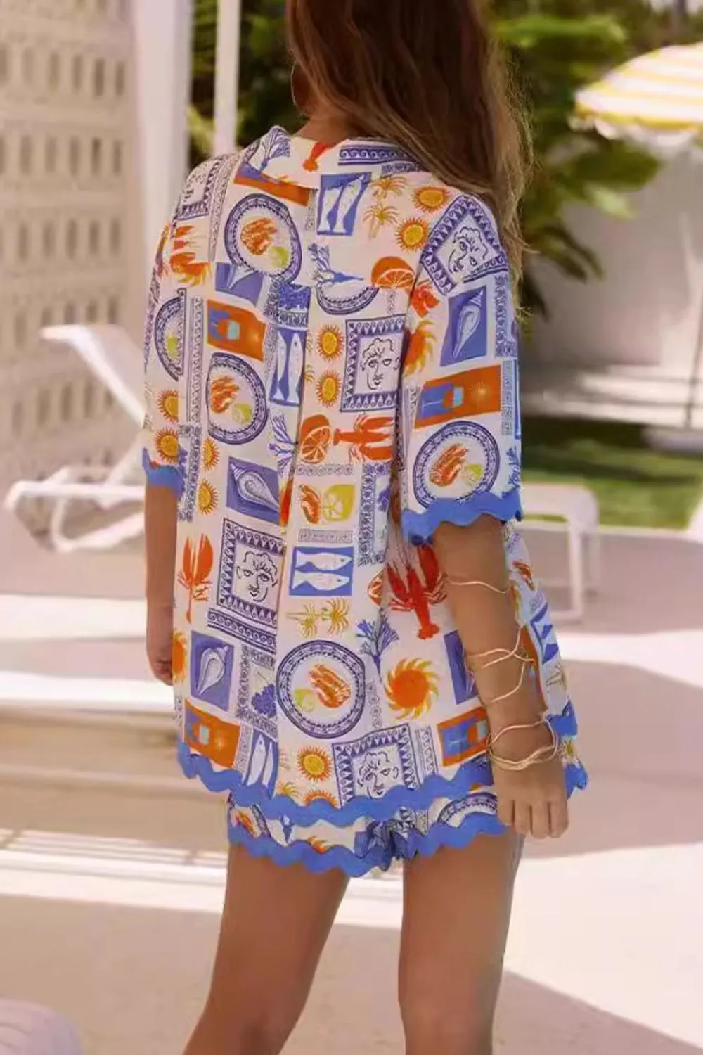 Bohemian Print Button Up Shirt and Shorts Set - Image 4