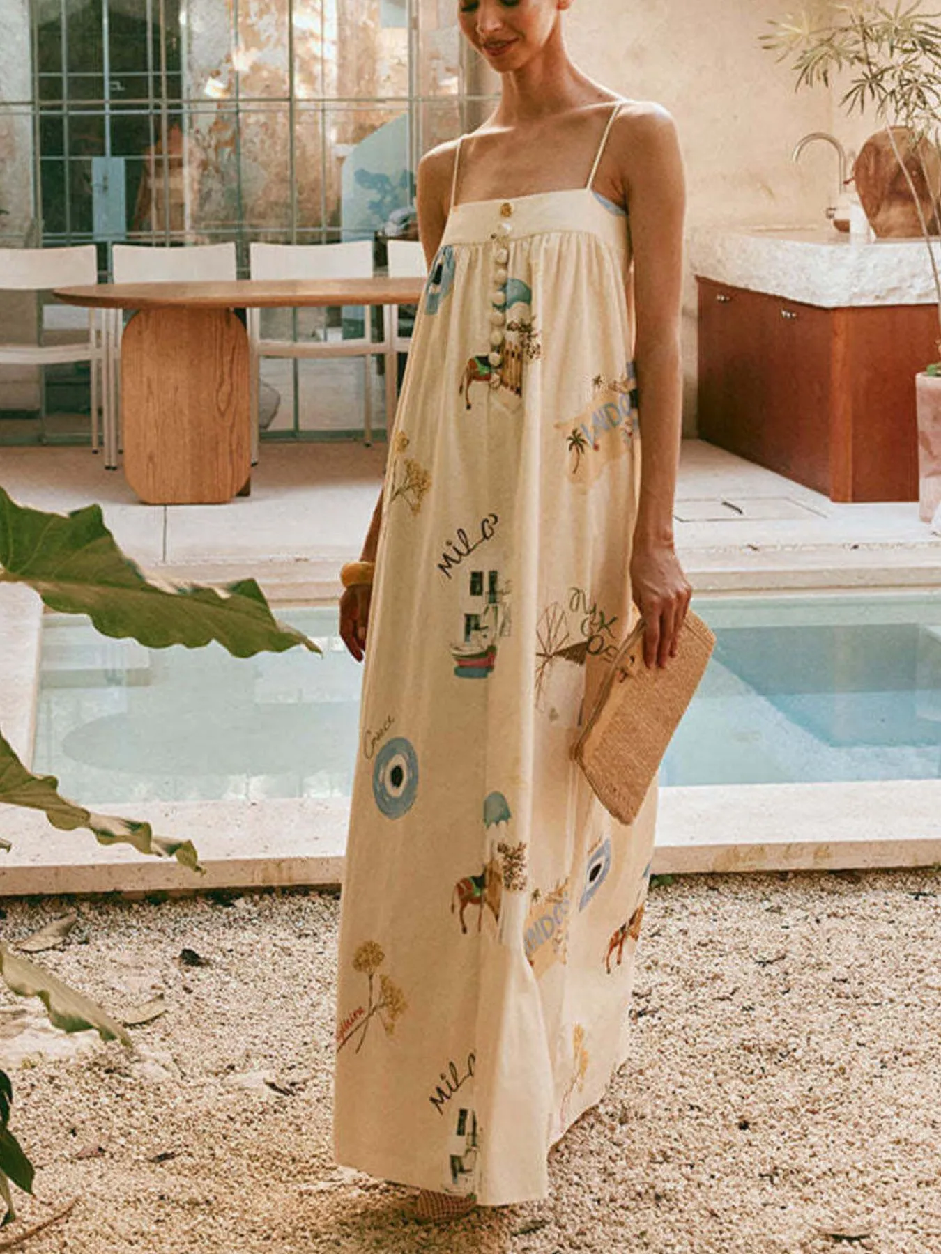 Bohemian Print Cami Maxi Dress with Pockets - Image 3