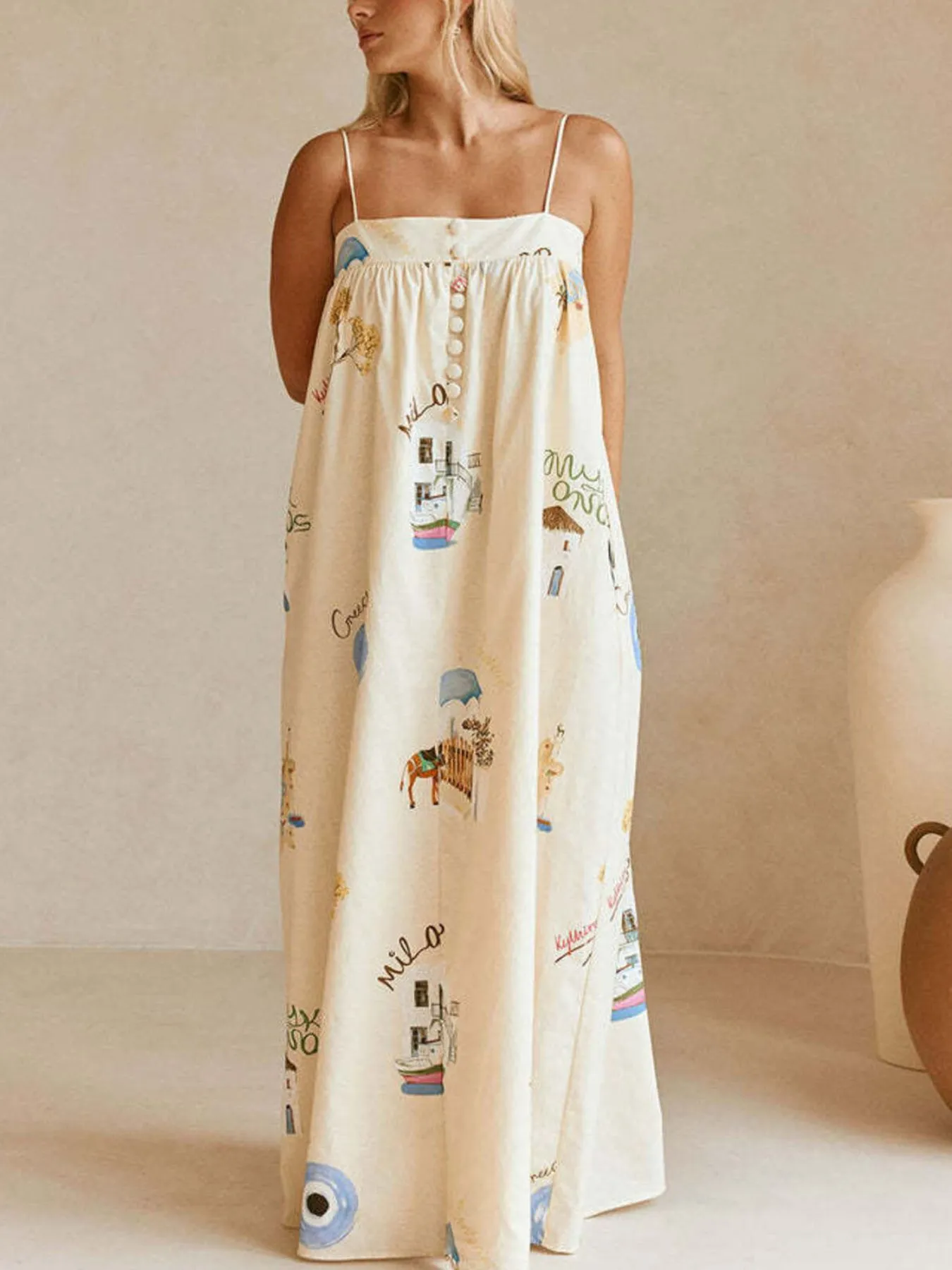 Bohemian Print Cami Maxi Dress with Pockets - Image 4