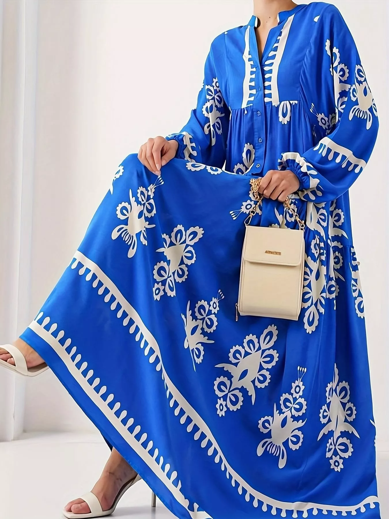 Bohemian Print Long Sleeve Maxi Dress - Image 4
