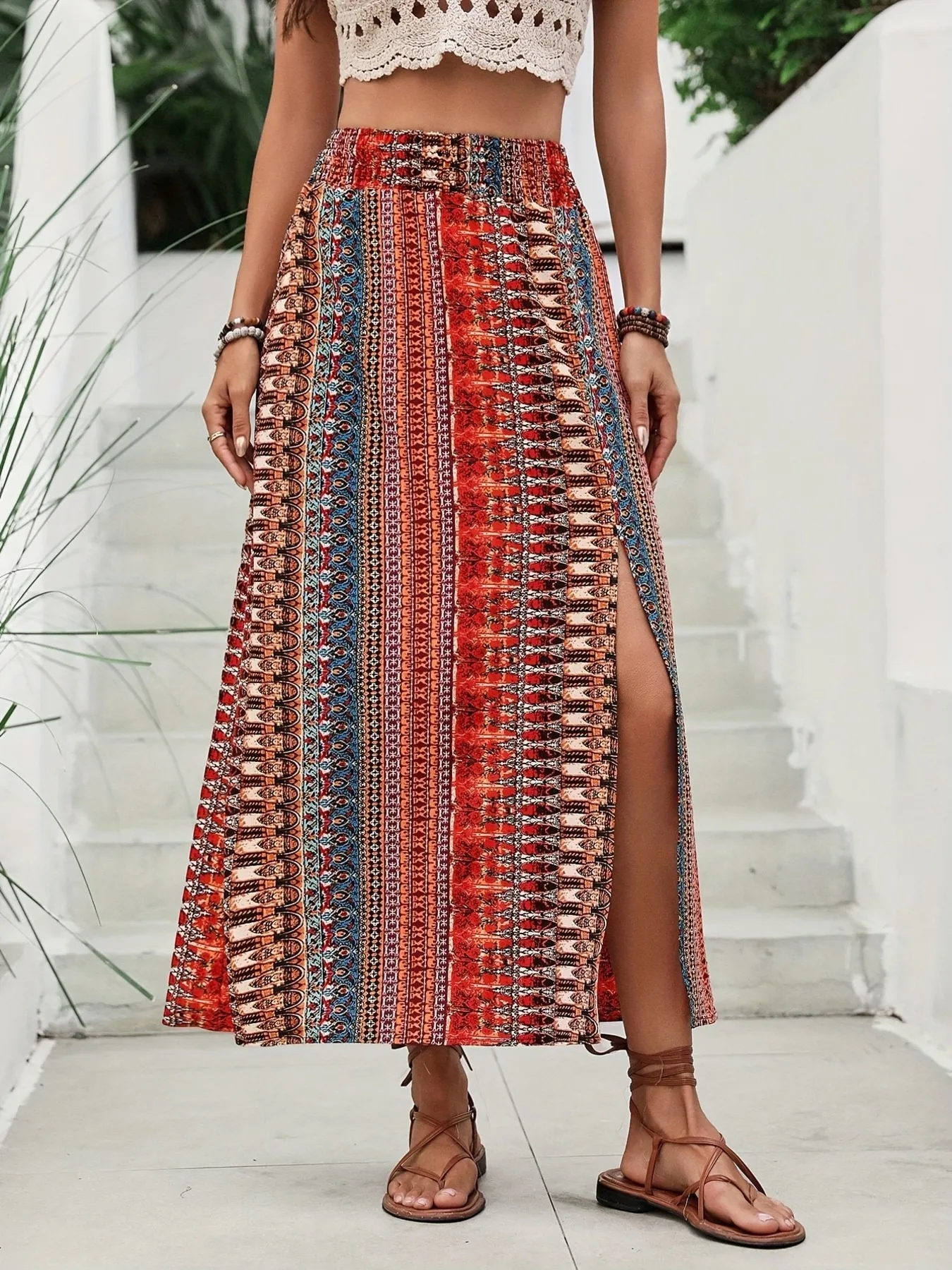Bohemian Print Split Maxi Skirt - Image 2