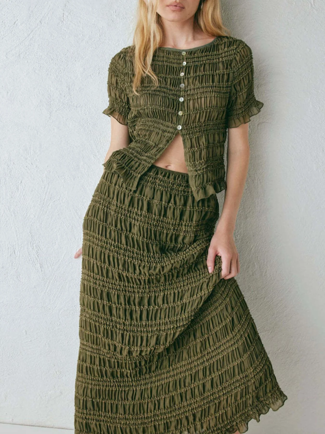 Boho Chic Smocked Top and Maxi Skirt Set - Image 17