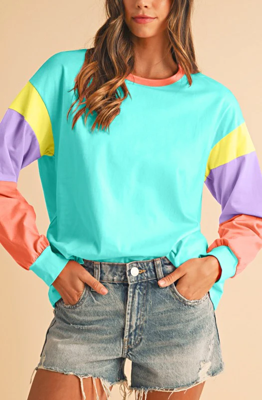 Boho Cotton 90's Color Block Sleeve Loose Fit Top - Image 28