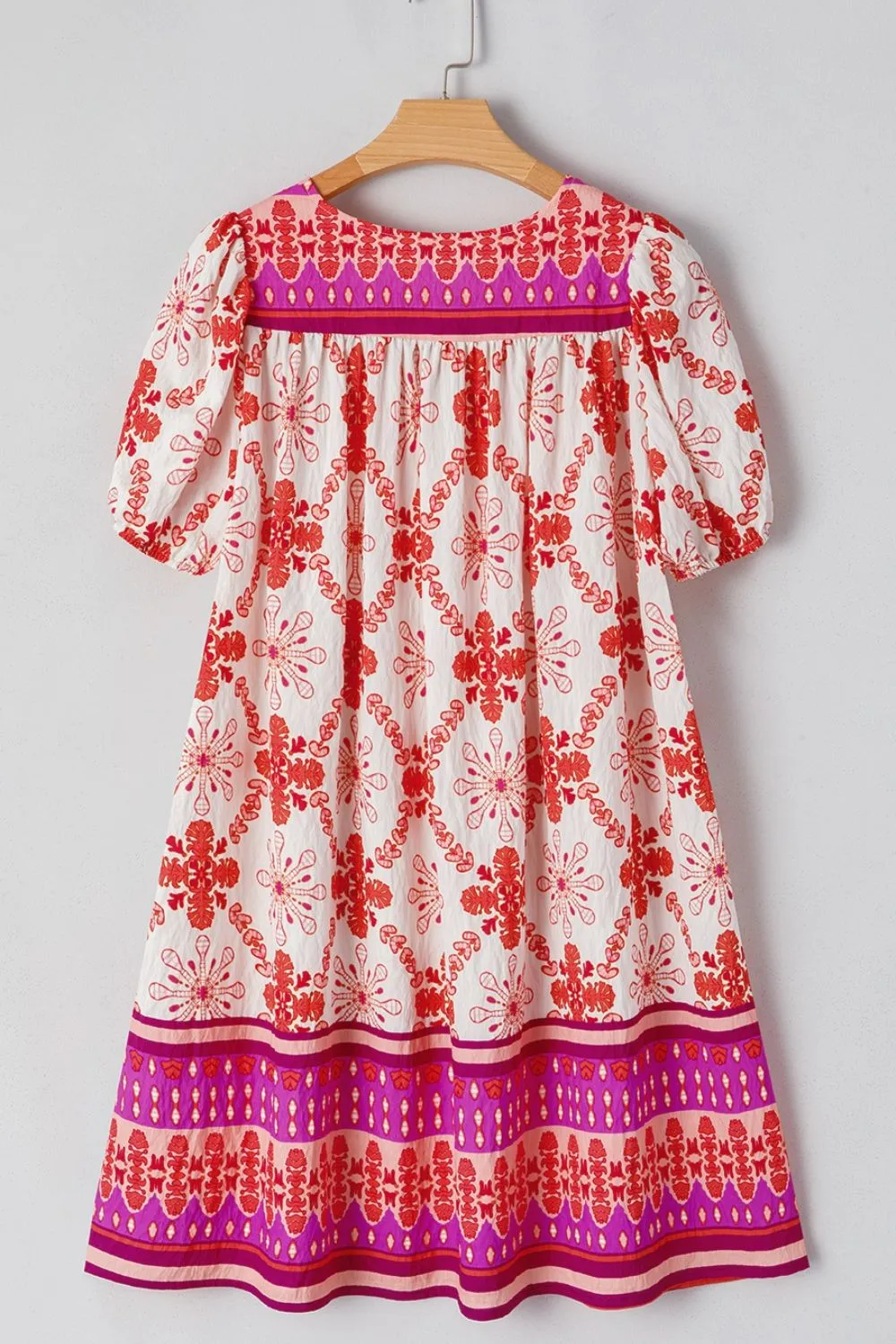Boho Floral Short Sleeve Tie Neck Mini Dress - Image 8