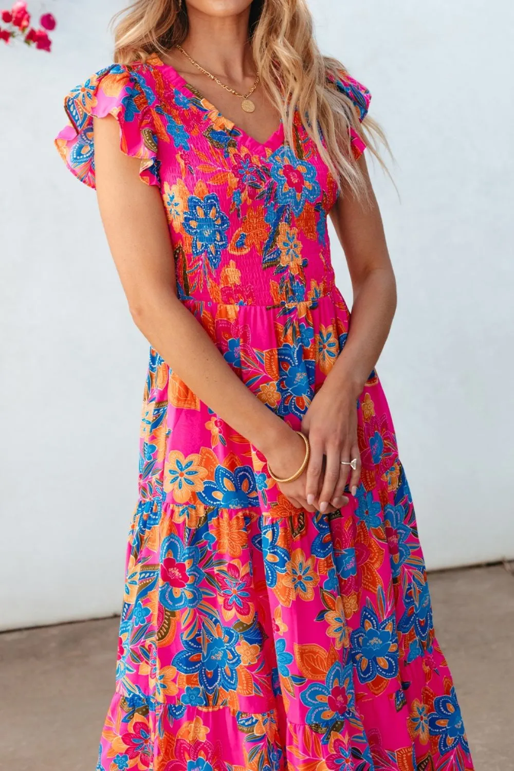 Boho Floral V Neck Ruffle Tiered Dress - Image 5