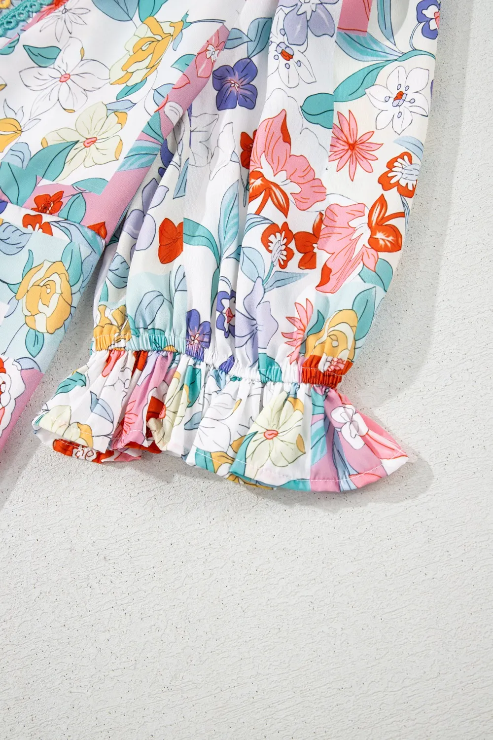 Boho Flower Print Half Puff Sleeve Blouse - Image 11