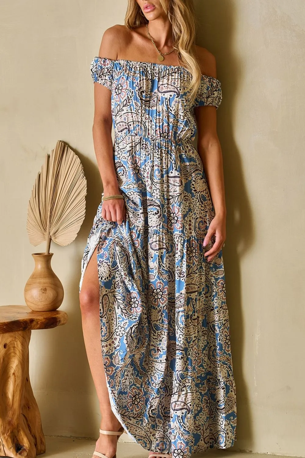 Boho Paisley Print Off Shoulder Maxi Dress - Image 2
