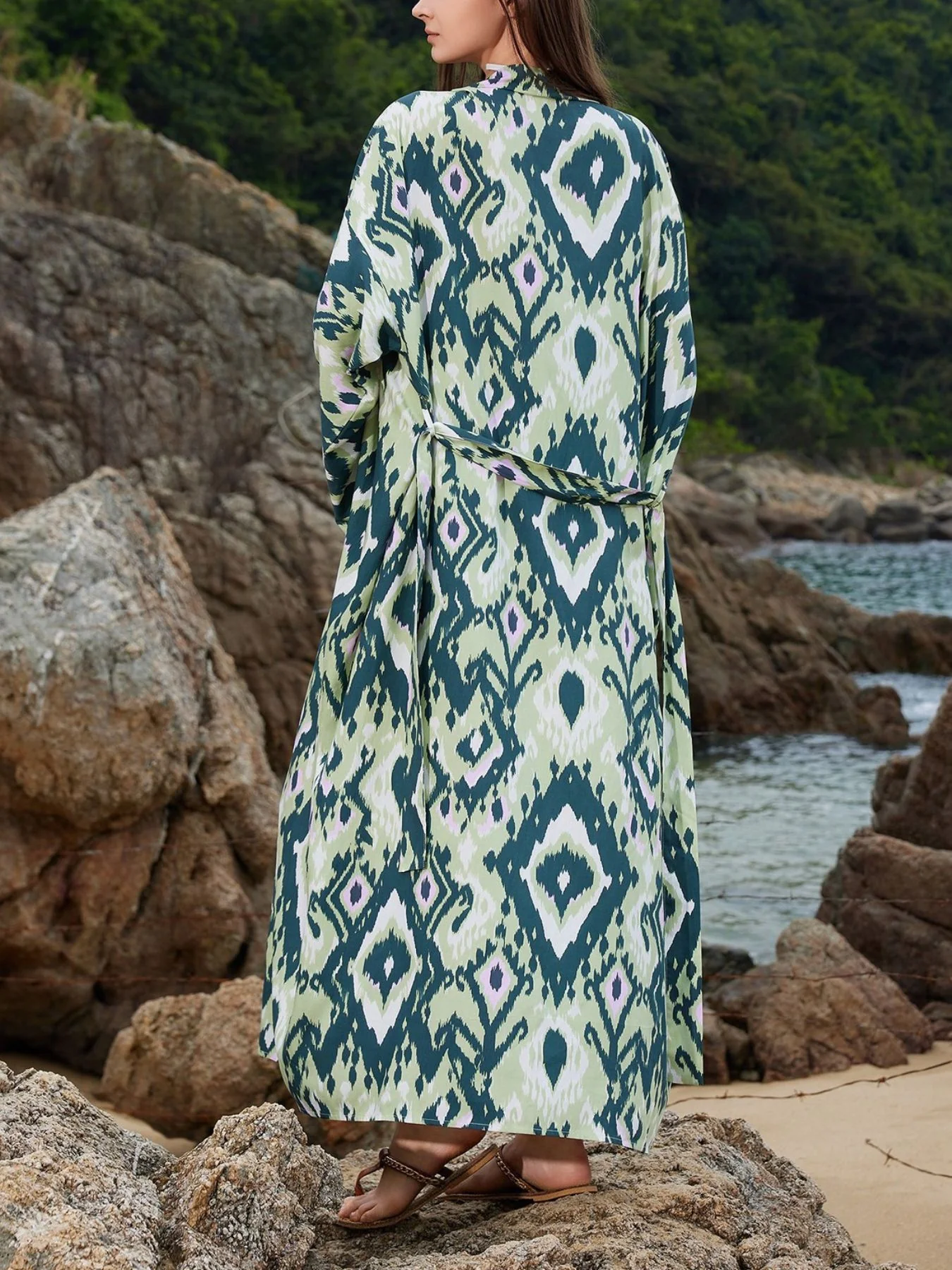 Boho Print Long Sleeve Beach Cover-Up - Image 5