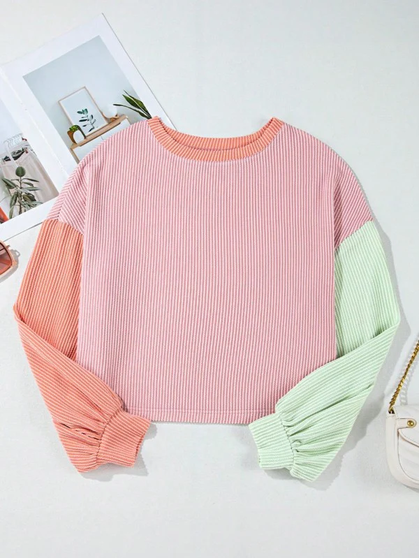 Boho Ribbed Color Block Viscose Drop Shoulder - Image 5