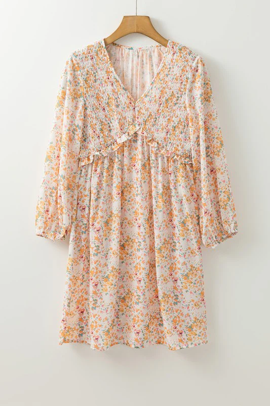 Boho V Neck Empire Waist Long Sleeve Mini Dress - Image 6