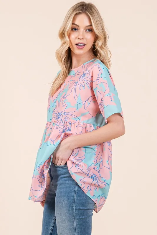 BOMBOM Floral Babydoll Tunic Top - Image 2