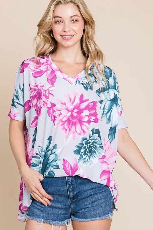 BOMBOM Floral V-Neck Short Sleeve T-Shirt - Image 5