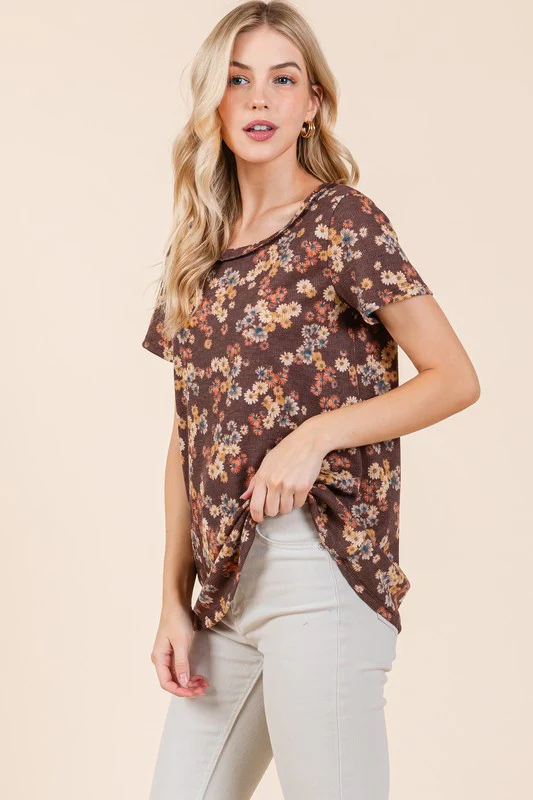 BOMBOM Lightweight Floral Round Neck Short Sleeve T-Shirt - Image 3