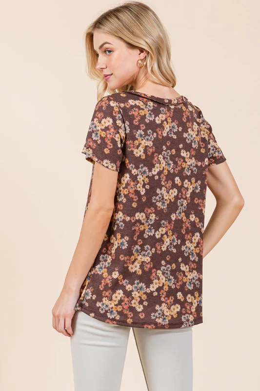 BOMBOM Lightweight Floral Round Neck Short Sleeve T-Shirt - Image 4