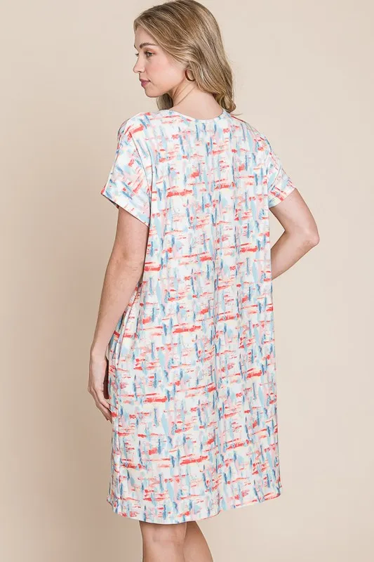 BOMBOM Printed Round Neck Short Sleeve Tee Dress - Image 4